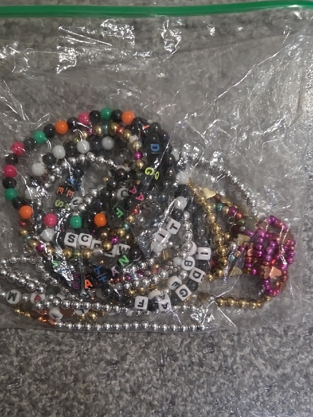 17 Stretchy Assorted Beaded Friendship Letter Bracelets - Multicolor 6-8 Inch